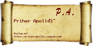 Priher Apolló névjegykártya